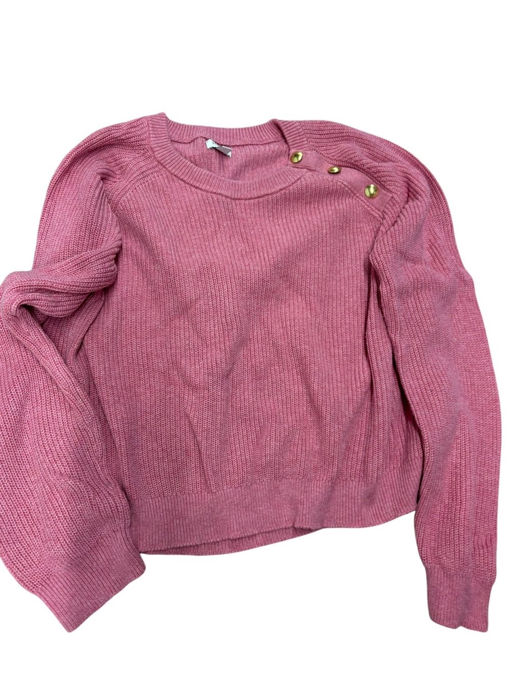 J Crew Pink Button Raglan Crewneck Sweater XL Gold Shoulder Buttons See Details